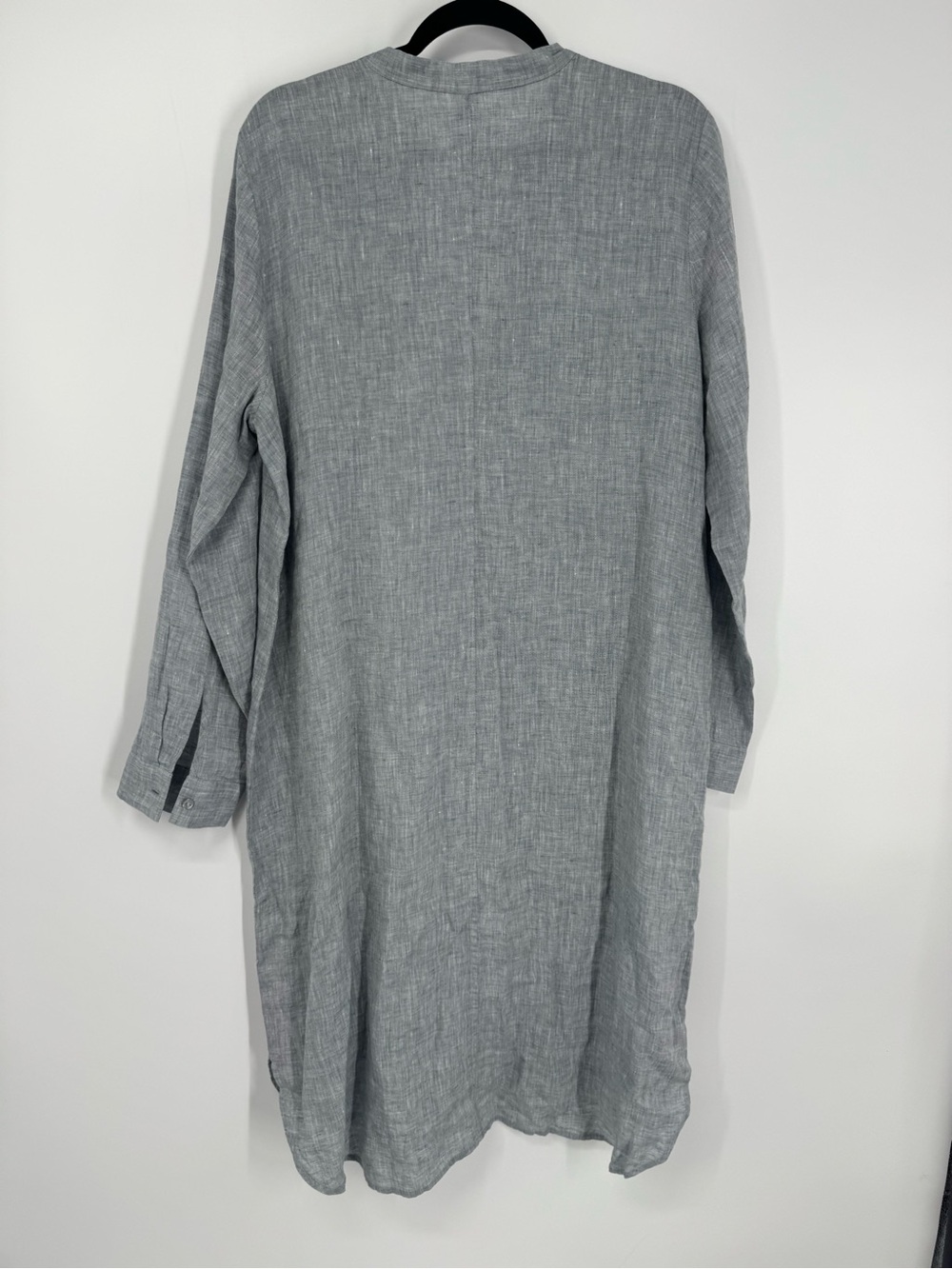 Eileen Fisher Mandarin Collar Organic Linen Shirt Dress Gray High Low Size L - Picture 11 of 14